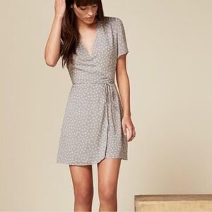 Reformation Dime Mini Wrap Dress in Daisy Gray Pray print